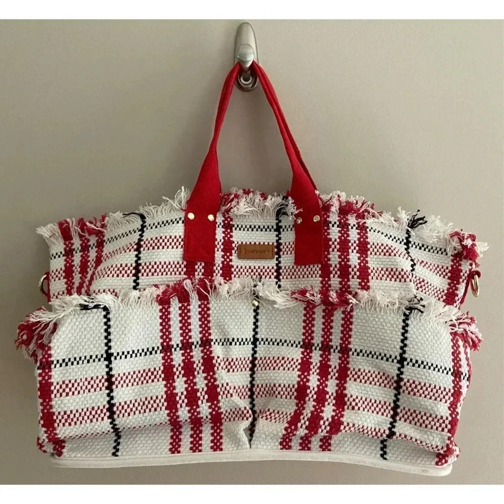 Anthropologie NWT Love Binetti Plaid Woven Tote Bag Large - Picture 2 of 9